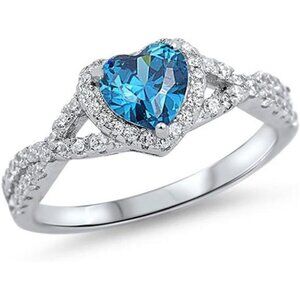 Sterling Silver Heart Halo Cubic Zirconia Promise Ring